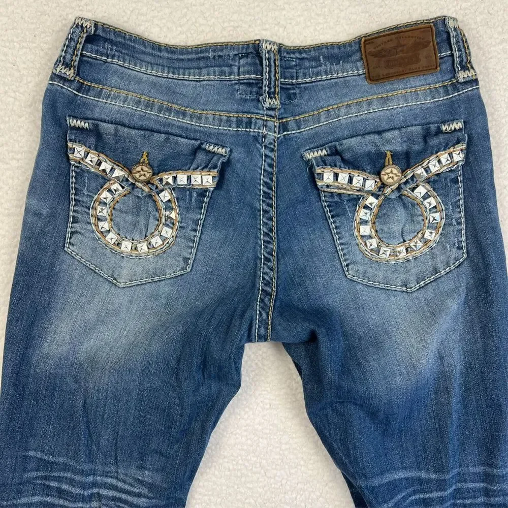 Big Star Women's Jeans 32R Bootcut Rhinestone Pocket‎ Distressed Denim Nina - Picture 10 of 16